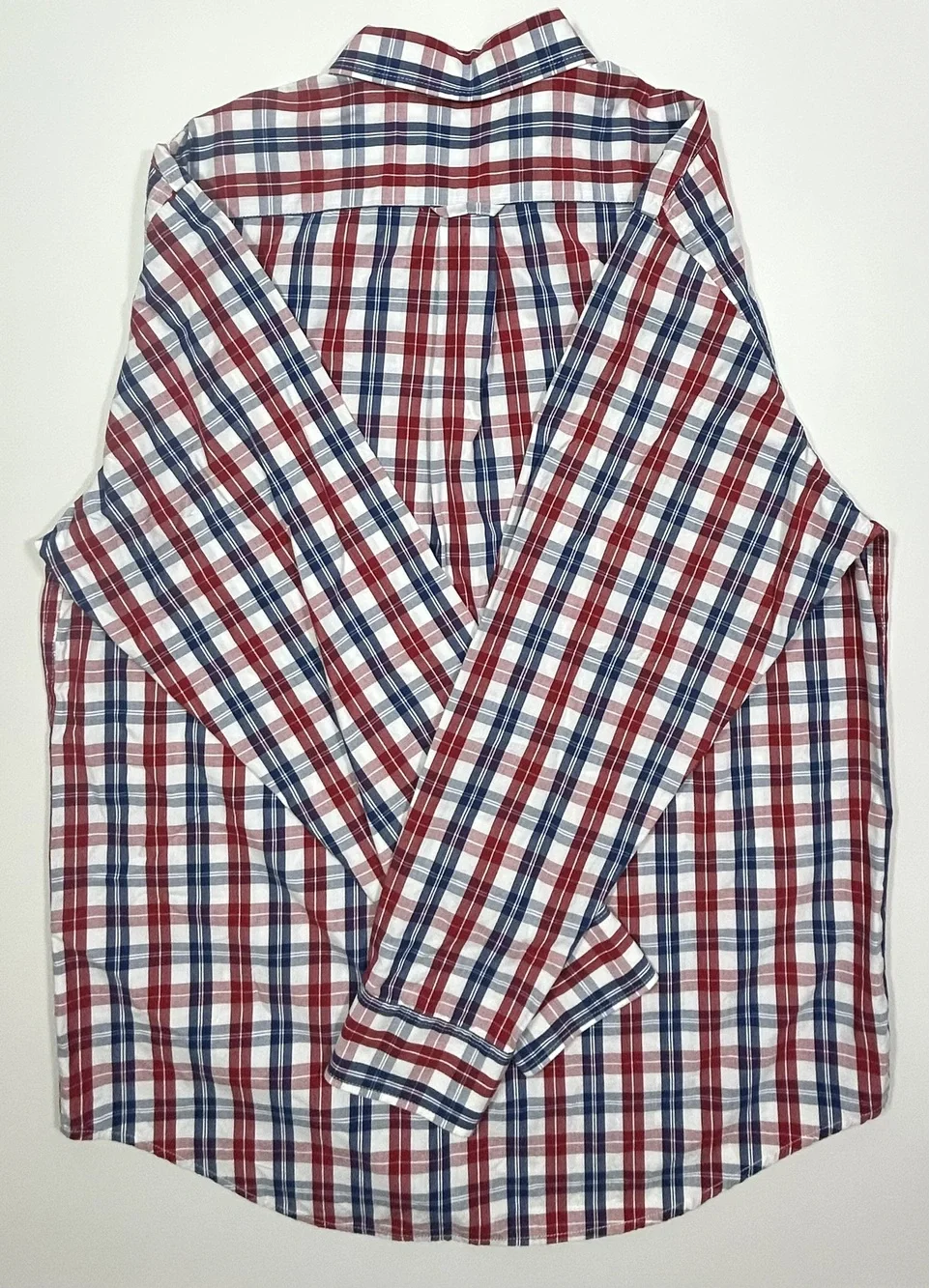 Izod Red White Blue Plaid Button-Down Long Sleeve Shirt Size L